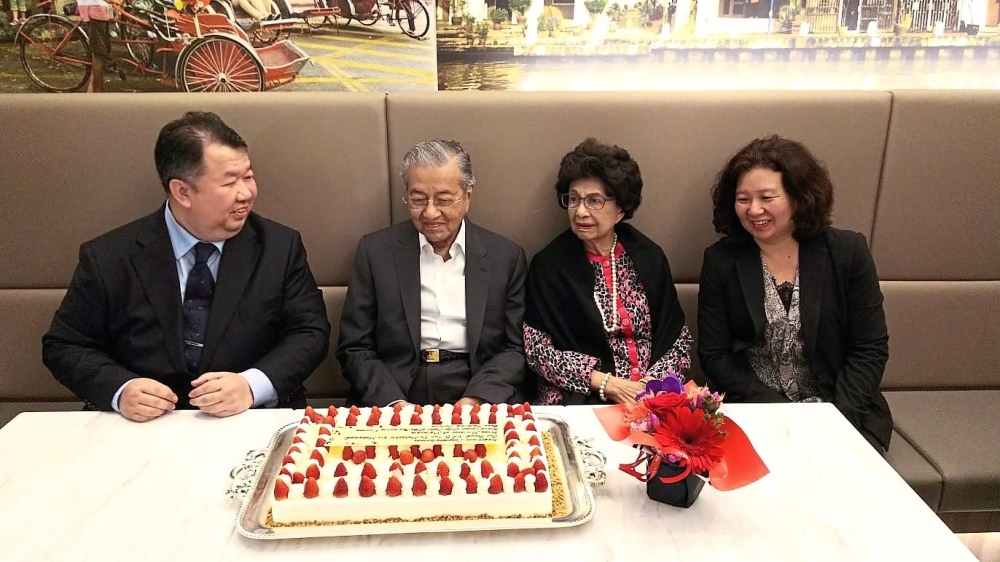 (From left) Tam, Dr Mahathir, Dr Siti Hasmah and Ang at Rasa Malaysia Cuisine Ginza in Tokyo.