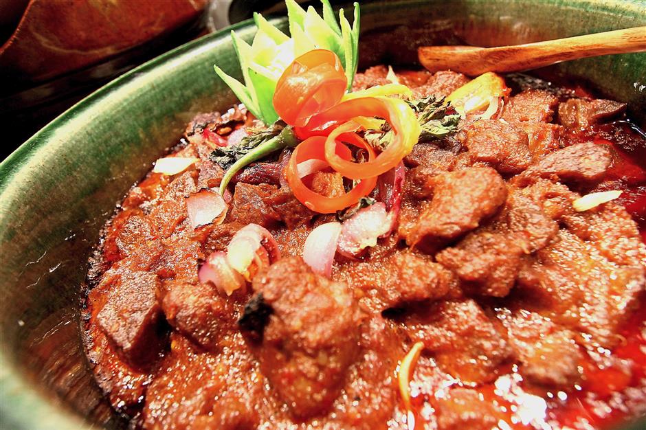 Kambing Masak Merah is rare as mutton is not often used in the preparation.