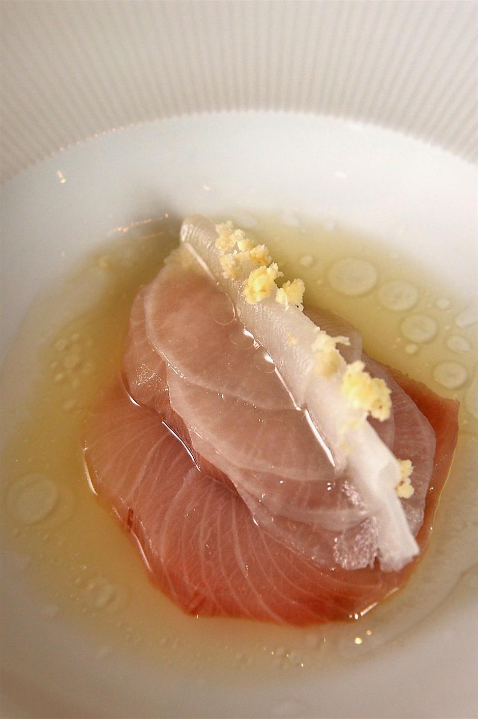 Air cured yellow fish, radish and horseradish.