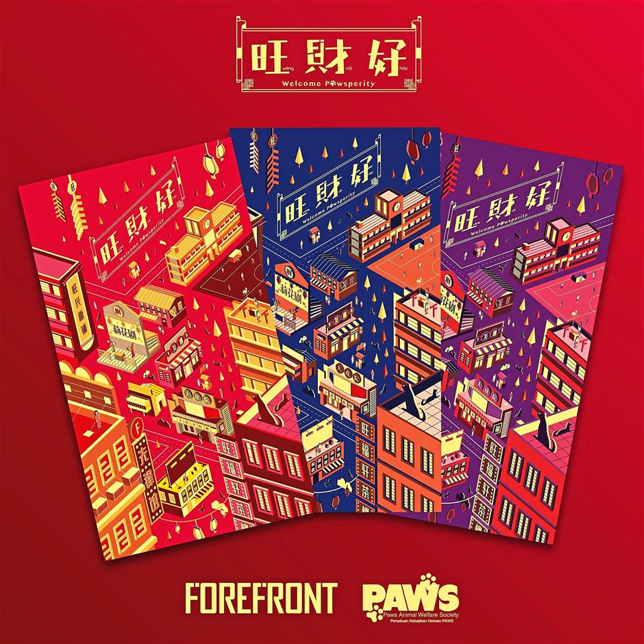 Custom-designed Pawsperity Ang Pows up for sale for Forefront’s ongoing ‘Welcome Pawsperity’ campaign in support of Paws.
