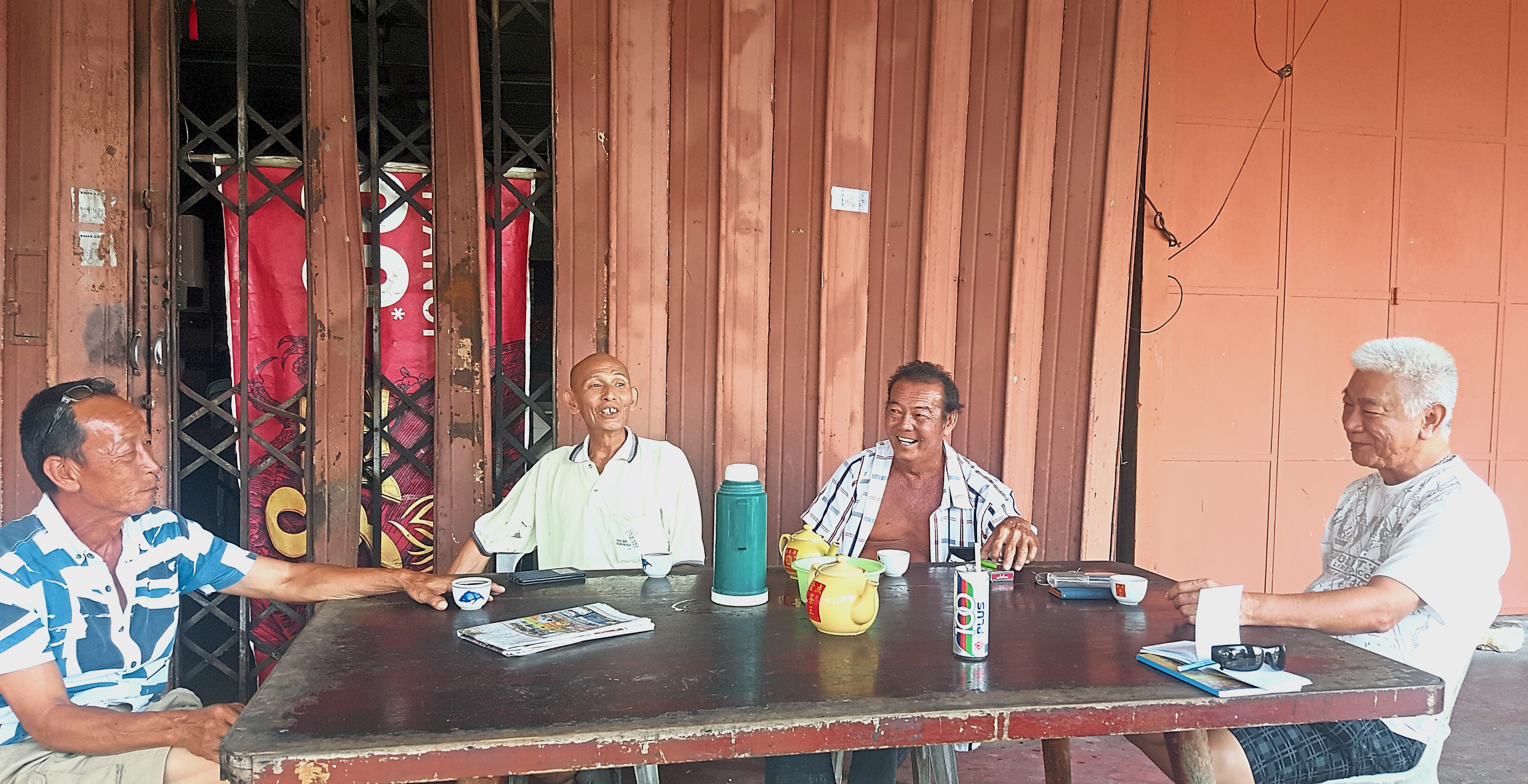 Villagers (from left) Ah Foo, 60, Kam Wai Thow, 58, Liew and Teoh at the  coffeeshop in Kampung Baru Tawas.