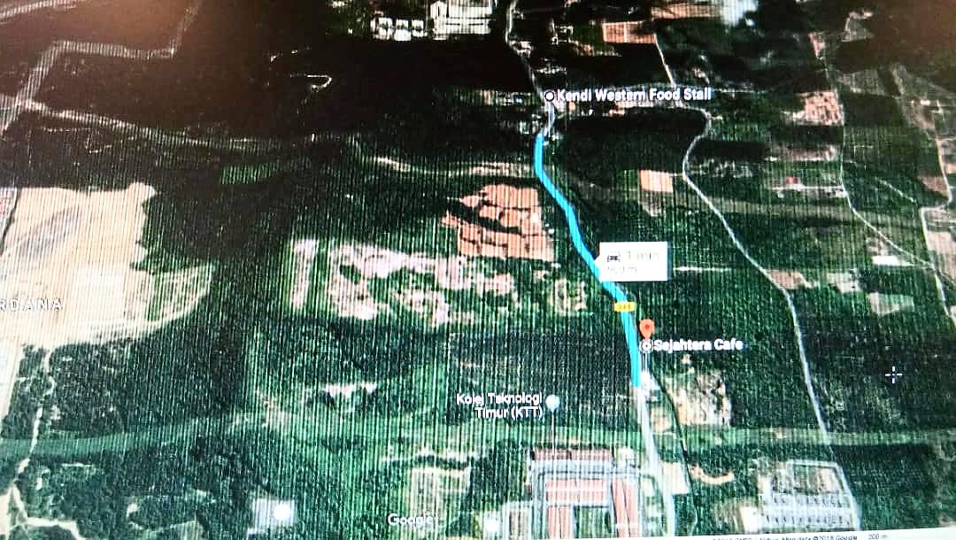 A Google terrain map of the stretch marked in blue.