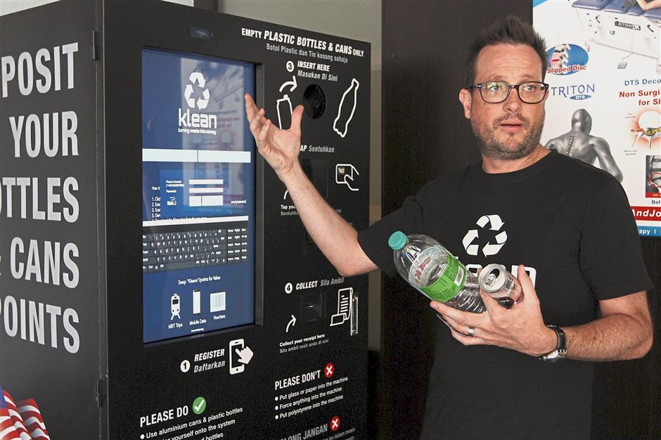 Dr Boden encourages the public to recycle with his Klean Reverse Vending Machines. His aim is to recycle the plastics so it can be used for 3D printing. — SAMUEL ONG/The Star