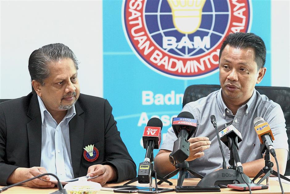 Verdict is out: BAM president Datuk Seri Norza Zakaria (right) and BAM Rules, Disciplinary and Integrity committee member Jadaddish Chandra at the press conference yesterday.
