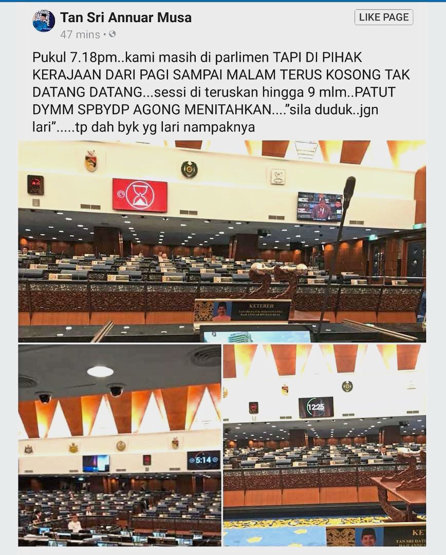 Poor turnout: Photos posted on Twitter by Annuar showing a nearly empty Dewan Rakyat.
