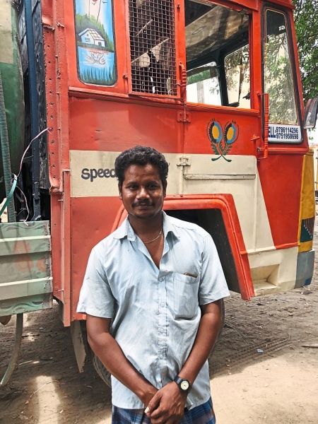 Job opportunity: For 28-year-old truck driver Anbu, the drought has been a source of work albeit with occupational hazards.