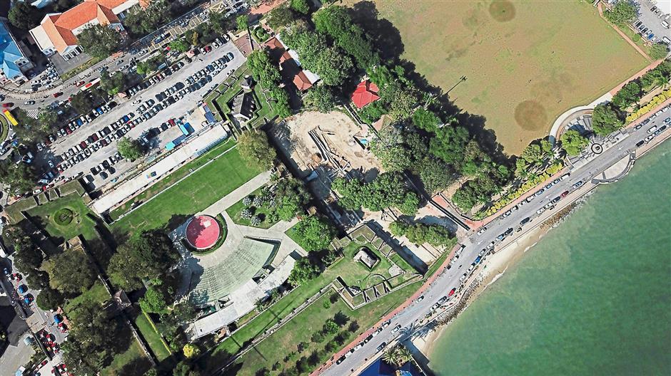 A drone pic of the excavation works at Fort Cornwallis.