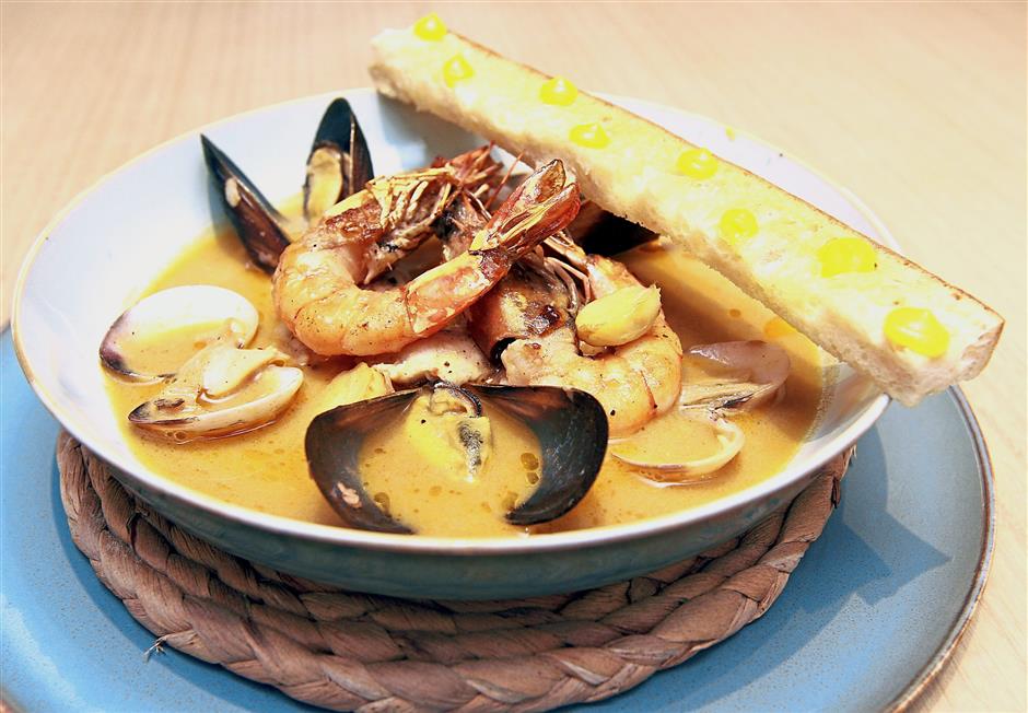 The Bouillabaisse Cte de Opal is a rich soup made with various kinds of fish, shellfish and spices.