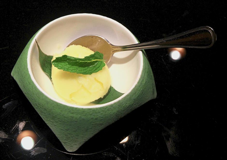 Refreshing Yuzu Sorbet to cleanse the palate.