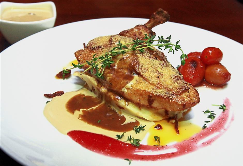 The Chicken Cordon Bleu stuffed with turkey ham and cheese is a hearty main course.