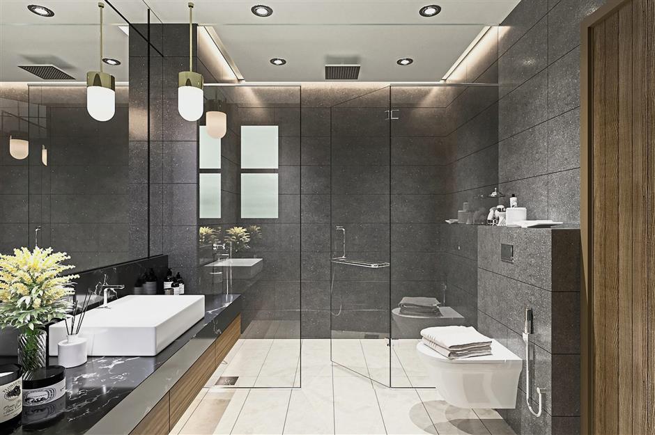 Waterproof: Bathroom pod built according to the homeowner’s preference comes complete with electrical, plumbing and ventilation connections, as well as sanitary ware, basin and glass finish.