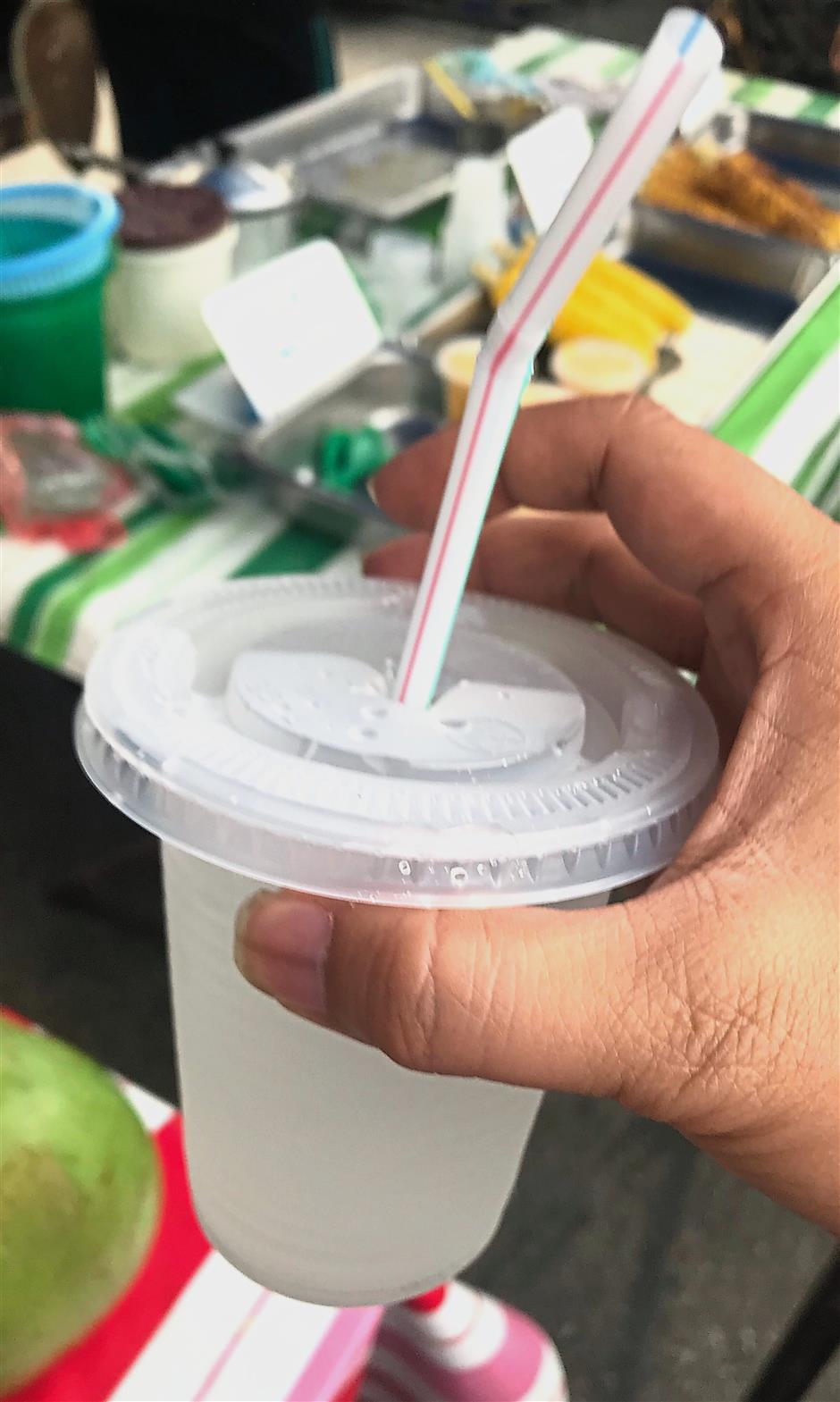 Plastic cups and straws are a common sight all over Malaysia.