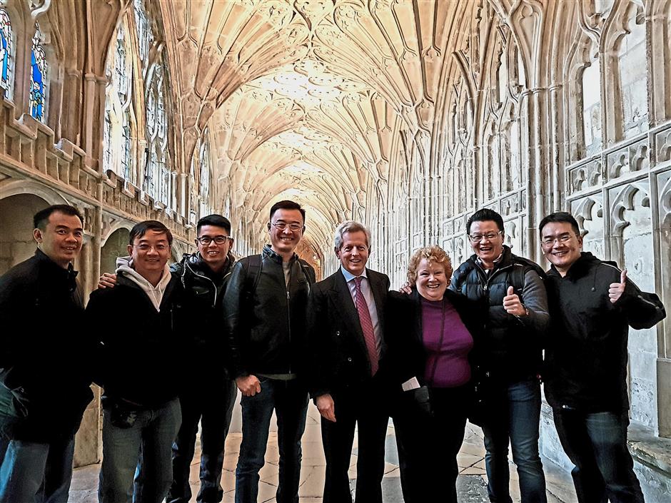 Meeting of minds: Malaysian entrepreneurs met with UK Prime Minister’s Trade Envoy to Malaysia, Richard Graham (fifth from left) while visiting Gloucester Cathedral.
