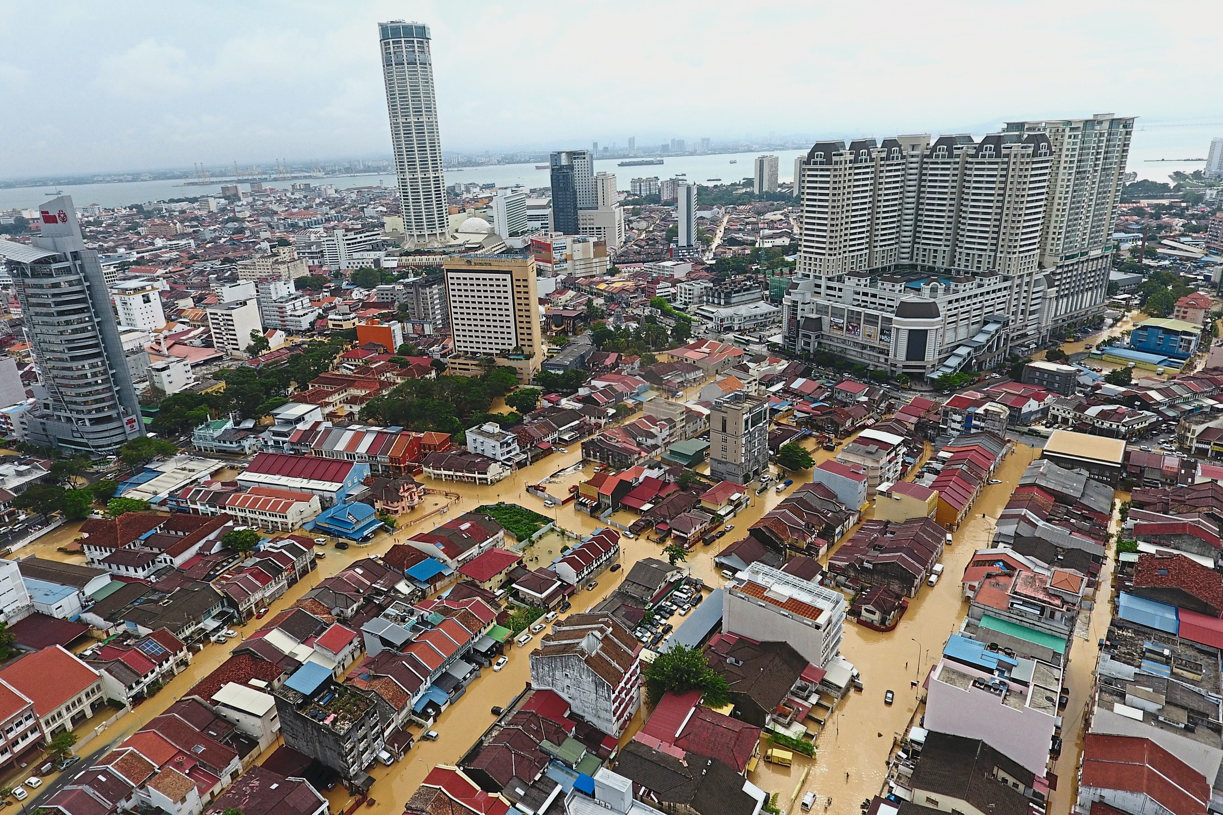 Water world: The same view taken on Sunday where parts of George Town were covered by floodwaters.