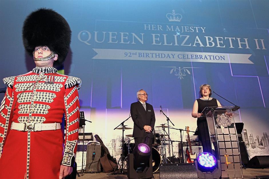 British High Commissioner to Malaysia Vicki Treadell speaking at a reception to celebrate Her Majesty Queen Elizabeth IIs 92nd birthday in Kuala Lumpur on Thursday evening. The special guest at the event was Minister in the Prime Ministers Department Datuk Paul Low.