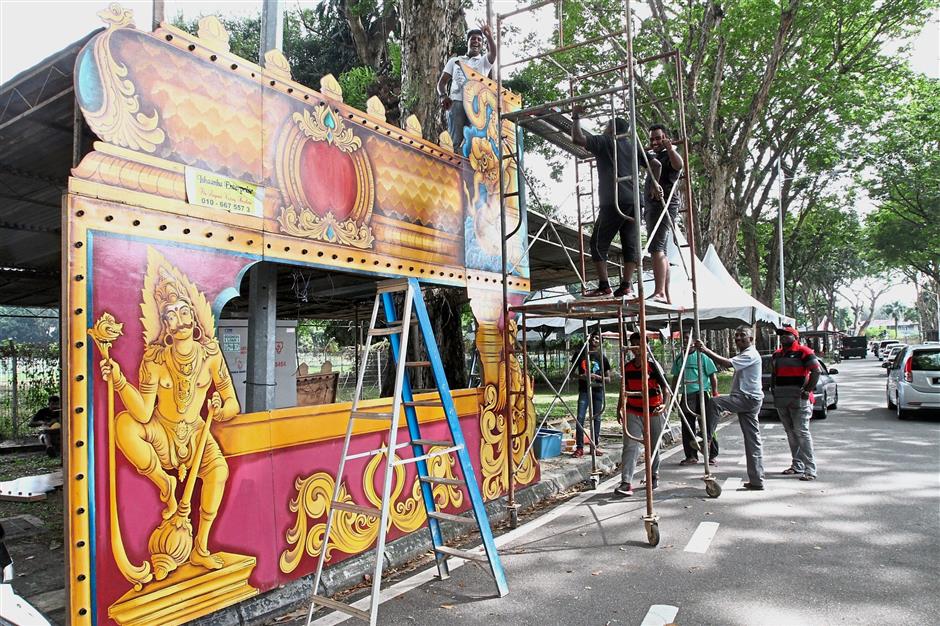 Work in progress: Thaipusam preparation along Jalan Utama in Penang.