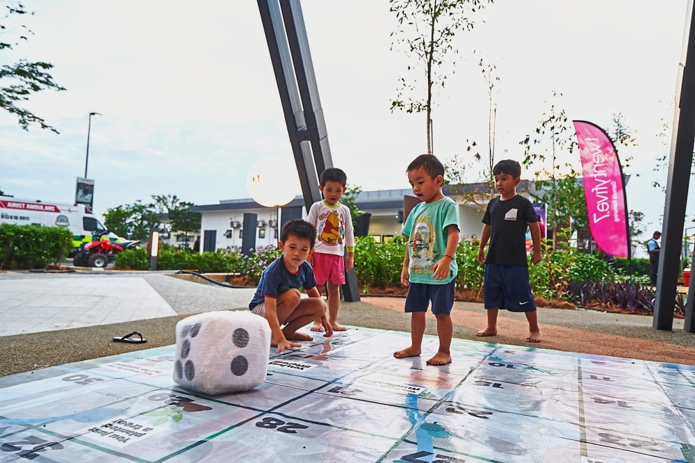 Child’s play: A giant game set at The Buzz.ar to get kids outdoors.