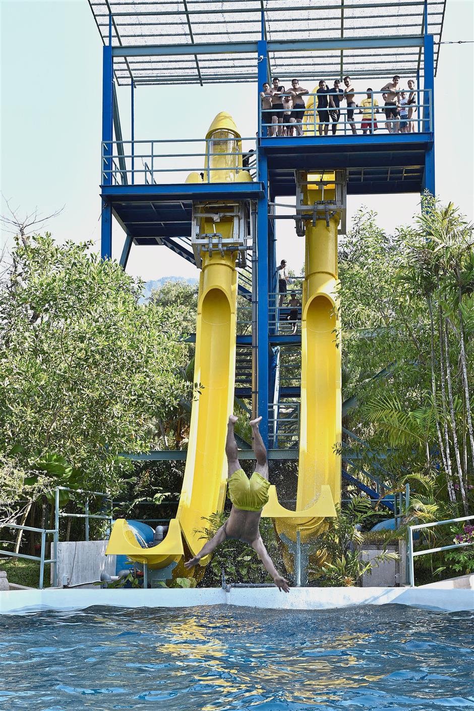 Imagine sliding down the long Banana Flip attraction right into the water.